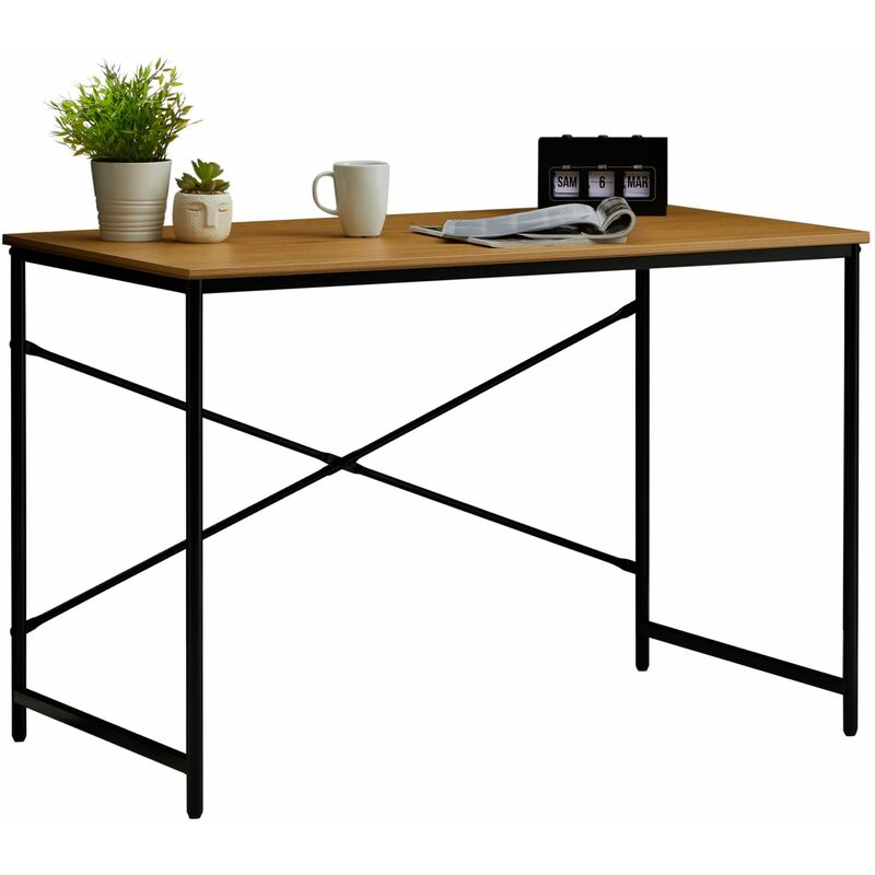 Idimex - Bureau en métal izeda avec plateau en fibres de bois couleur chêne sauvage