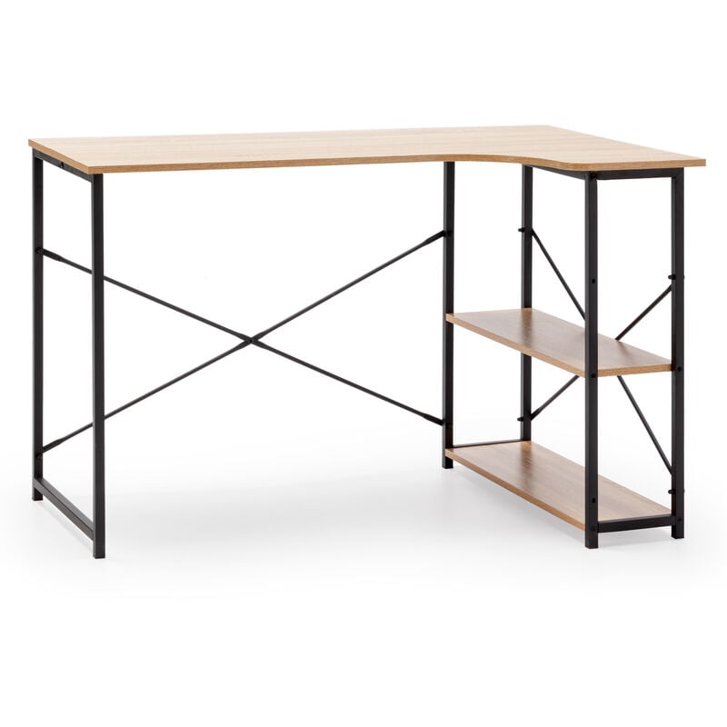 Vs Venta-stock - Bureau Juani noir, 2 étagères, style industriel, 120 cm longueur