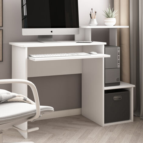 Vicco – Bureau droit Karl blanc 106 x 40 cm – Panneau de particules 16 mm – Revêtement mélamine – Tiroir clavier extensible pour gain d'espace