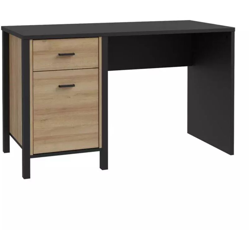 Meubletmoi - Bureau 120 cm 1 porte 1 tiroir décor bois chêne et noir - mode