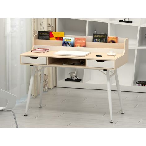 Bureau LARCOS avec rangements - MDF - Chêne & Blanc - Naturel clair, Blanc