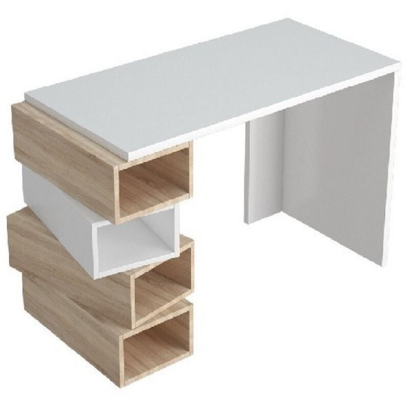 Epikasa - Bureau Moderne Laura, Panneau Aggloméré Mélaminé, Blanc, Sonoma, 120x60x75 cm