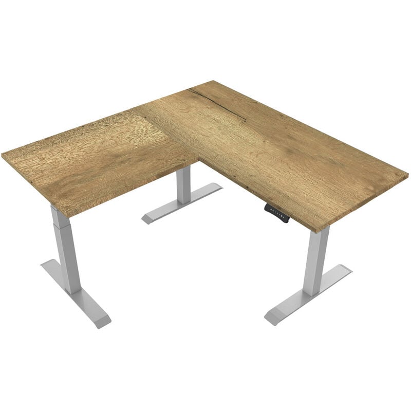 Vivol - Bureau électrique réglable Naturel chêne - Structure d'angle assis-debout gris