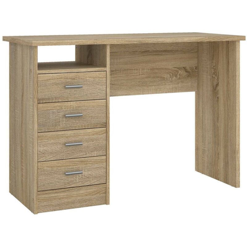 Dmora - Bureau à quatre tiroirs, couleur chêne, 110 x 76 x 48 cm
