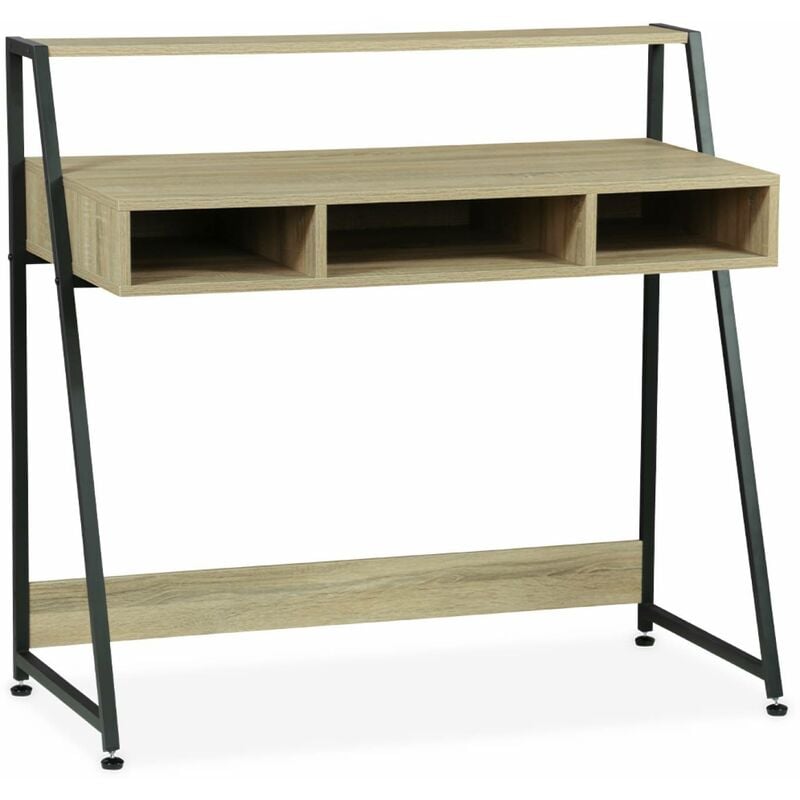 Sweeek - Bureau - loft - 3 casiers de rangement - 1 étagère - décor bois et métal - l 100 x l 48 x h 94.5cm