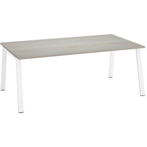 Bureau Manager chêne gris 200 x 100 cm, piétement métal blanc - Arch - Maxiburo
