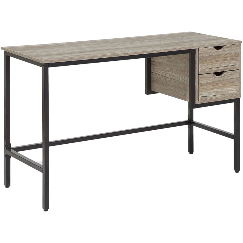 Beliani - Bureau Effet Bois Foncé 120 x 48 cm avec Structure en Acier Noir et 2 Tiroirs de Design Industriel pour Intérieur Moderne