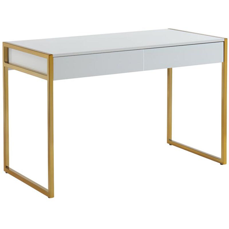 Pascal Morabito - Bureau avec 2 tiroirs - mdf laqué et métal - Blanc et doré - mason de