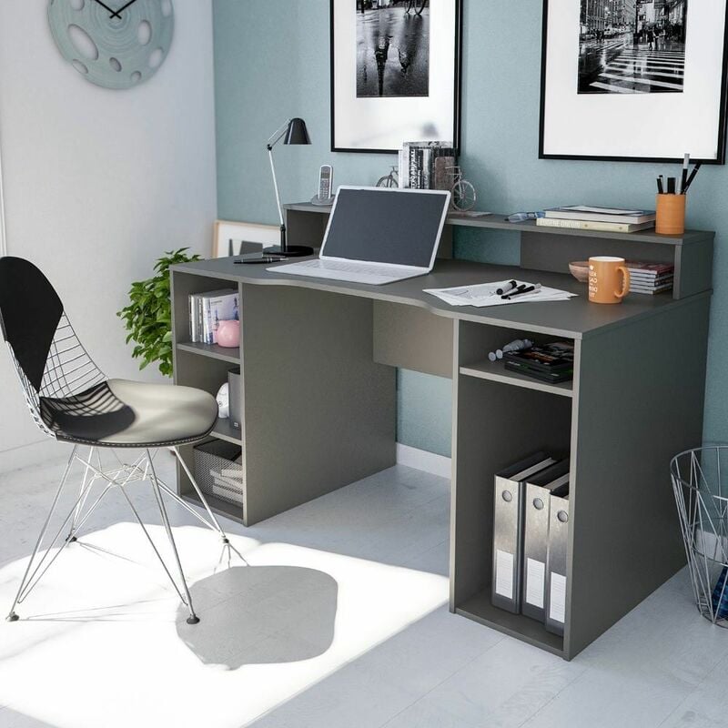 Table de joueur Ozone, table d'ordinateur de jeu, bureau de jeu 136 cm (largeur) x 88 cm (hauteur) x 67 cm (profondeur) - Gris anthracite