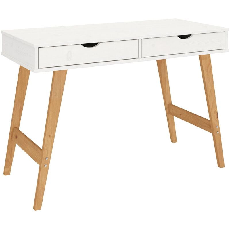 Idimex - Bureau milo en pin massif lasuré blanc avec 2 tiroirs
