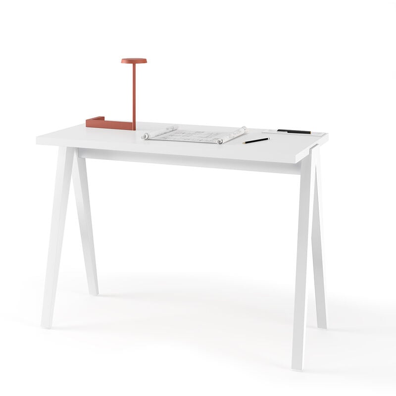 Herdasa - Bureau, modèle colmar, en mélamine avec pieds en hêtre massif laqués. Blanc