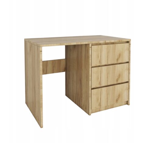 Bureau moderne 3 tiroirs en chêne doré artisanal  Sans poignées 96,2 x 75 x 50 cm