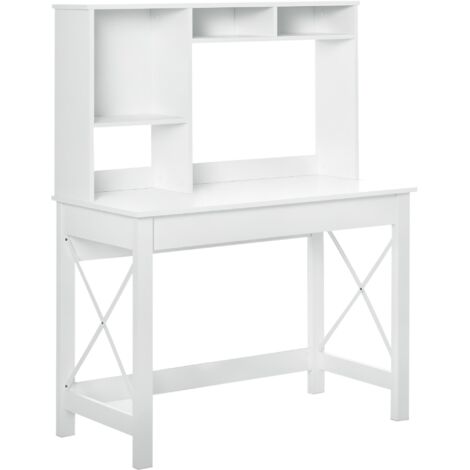 Bureau moderne avec rangements et grand plateau, 105x50x137,5 cm, bibliothèque intégrée pour chambre et maison, blanc