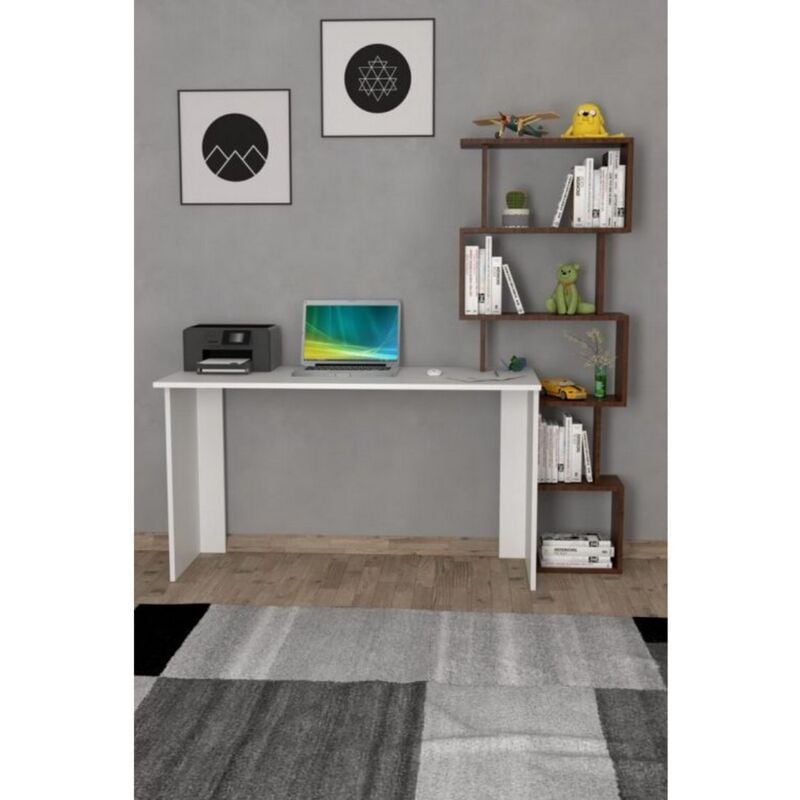 Epikasa - Bureau Moderne Brayden, Panneau Aggloméré Mélaminé, Blanc, 45x150x159 cm