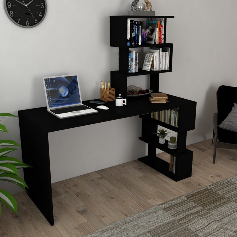 Epikasa - Bureau Moderne David, Panneau Aggloméré Mélaminé, Noir, 50x148x120 cm