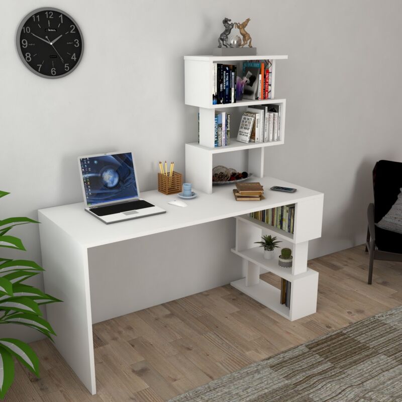 Epikasa - Bureau Moderne Matthew, Panneau Aggloméré Mélaminé, Blanc, 50x148x120 cm