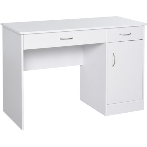 Bureau moderne PC ordinateur 2 tiroirs 1 placard, bibliothèque gain place bureau chambre bois, blanc