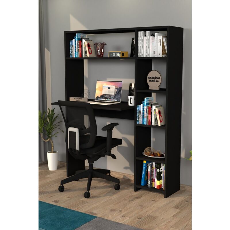 Epikasa - Bureau Moderne Reagan, Panneau Aggloméré Mélaminé, Noir, 40x114x140 cm