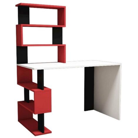 HOMEMANIA Bureau Moderne Snap, Panneau Aggloméré Mélaminé, PVC, Blanc, Rouge, Noir, 120x60x148,2 cm