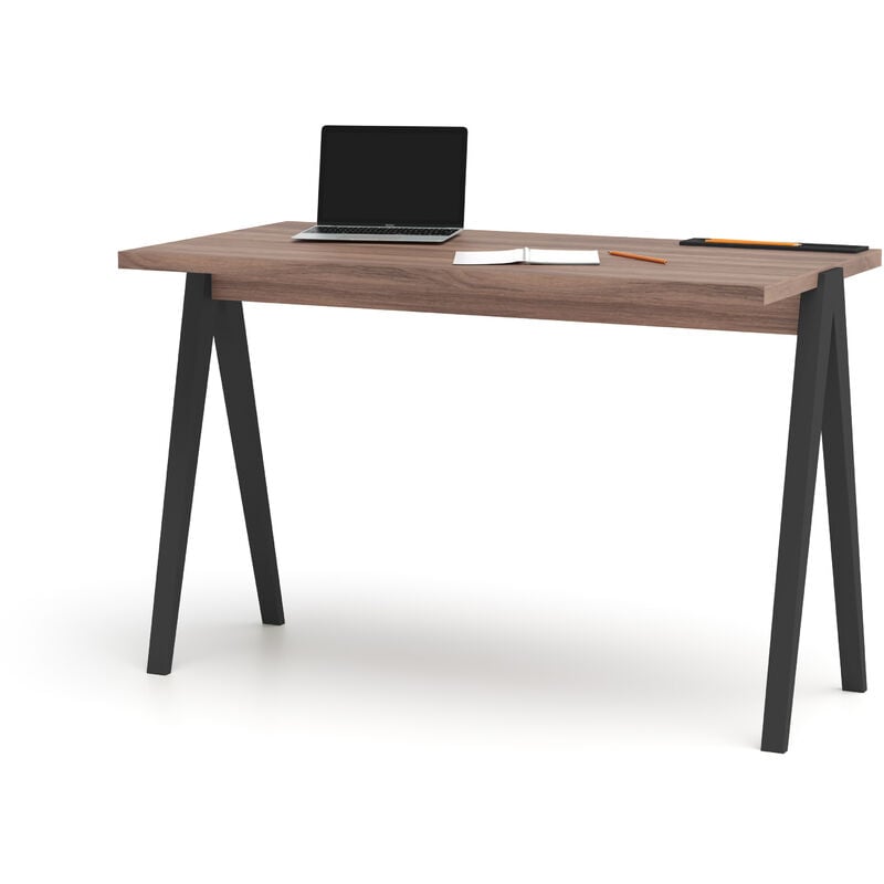 Herdasa - Bureau, modèle 635, collection colmar, en mélamine noyer avec pieds et plateau en couleur noir.