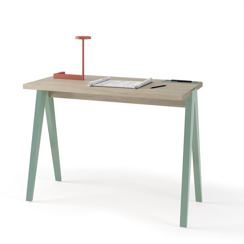 Herdasa - Bureau, modèle colmar, en mélamine avec pieds en hêtre massif laqués. Chêne clair et Vert