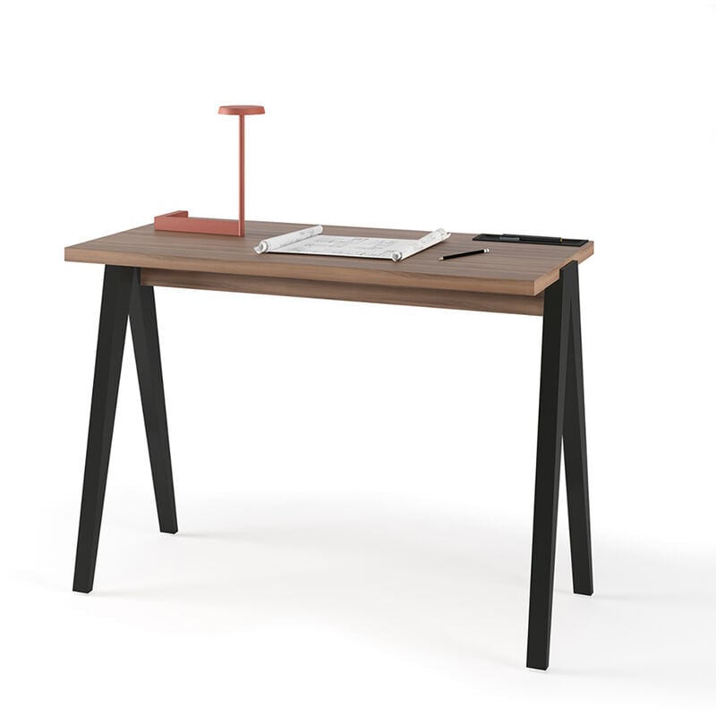 Herdasa - Bureau, modèle colmar, en mélamine avec pieds en hêtre massif laqués. Noyer et Noir