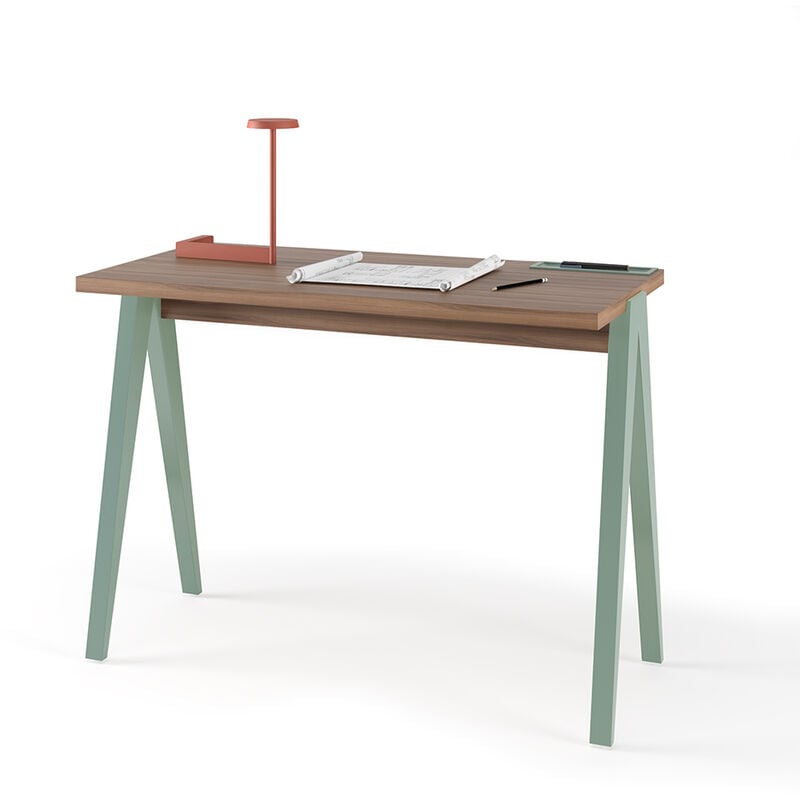 Herdasa - Bureau, modèle colmar, en mélamine avec pieds en hêtre massif laqués. Noyer et Vert