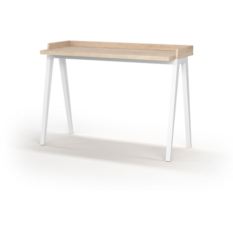 Bureau, modèle BERLIN, en mélamine et pieds en hêtre massif. Chêne clair-Blanc