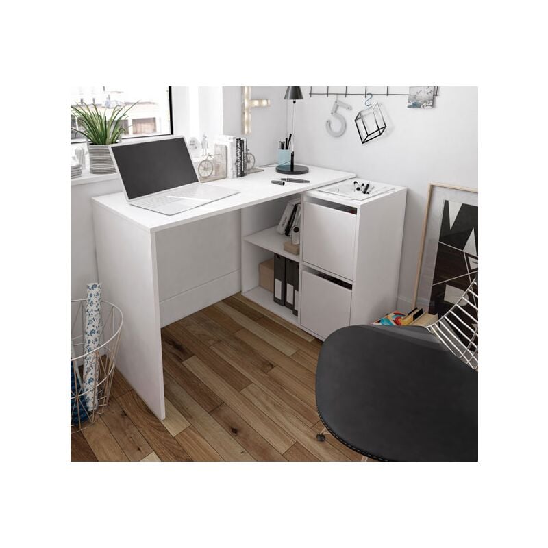 Bureau multiposition 120x77 cm blanc mat avec deux portes - Los Angeles
