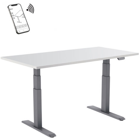 Bureau motorisé assis-debout 120x75cm, Plateau blanc/Pied gris, Connecté