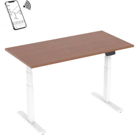 Bureau motorisé assis-debout 120x75cm Plateau noyer/Pied blanc, Connecté