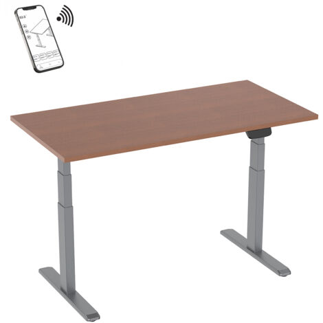 Bureau motorisé assis-debout 120x75cm Plateau noyer/Pied gris, Connecté