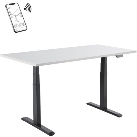 Bureau motorisé assis-debout 150x75cm Plateau blanc/Pied noir, Connecté