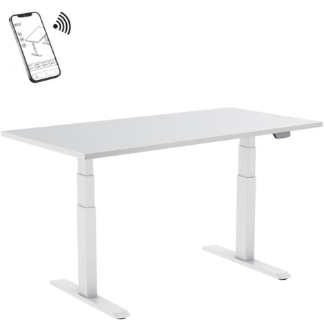 Bureau motorisé assis-debout 180x75cm Plateau blanc/Pied blanc, Connecté