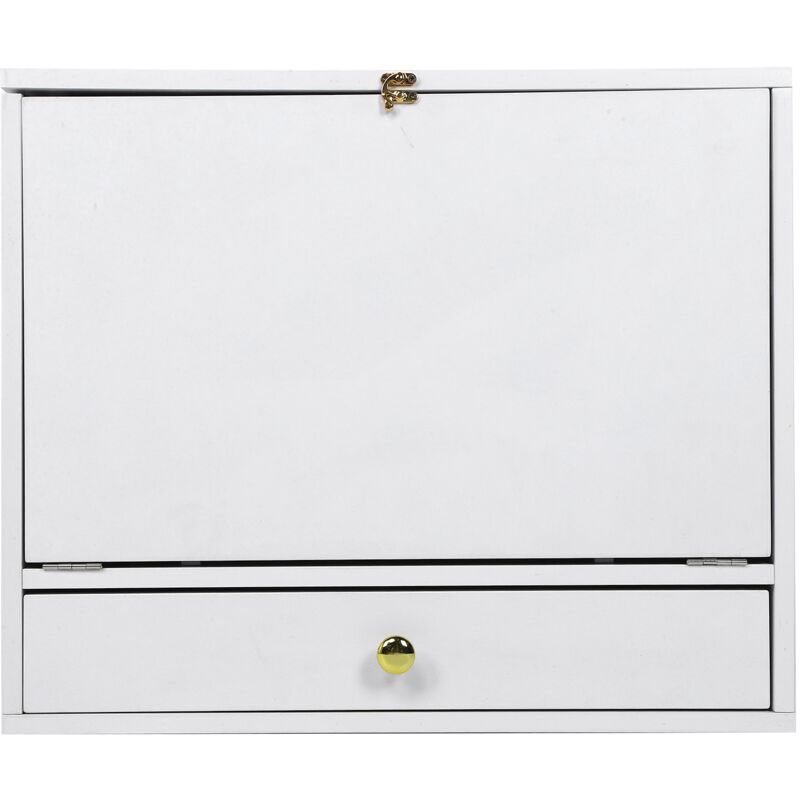 Ikodm - Bureau mural, bureau mural avec tiroir de rangement et étagères, bureau mural rabattable pour ordinateur portable, bureau flottant pour