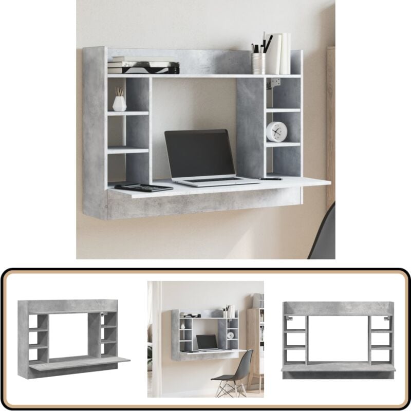 Vidaxl - Bureau mural gris béton 105x48x75 cm bois d'ingénierie - Bureau Mural - Bureau Suspendu - Bureau Compact - Bureau Design - Bureau Minimaliste