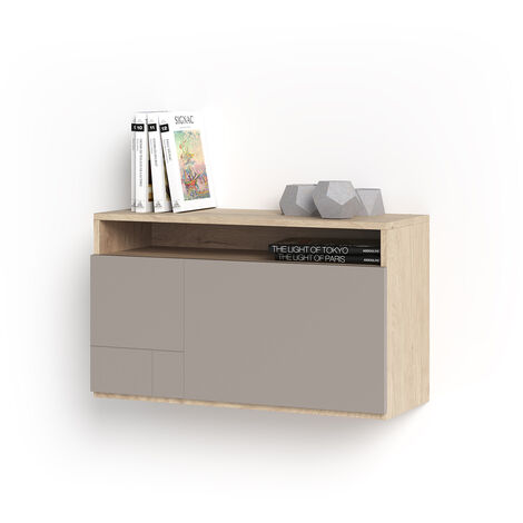 Bureau mural, modèle OPORTO, en mélamine avec porte rabattable. Chêne clair et Taupe