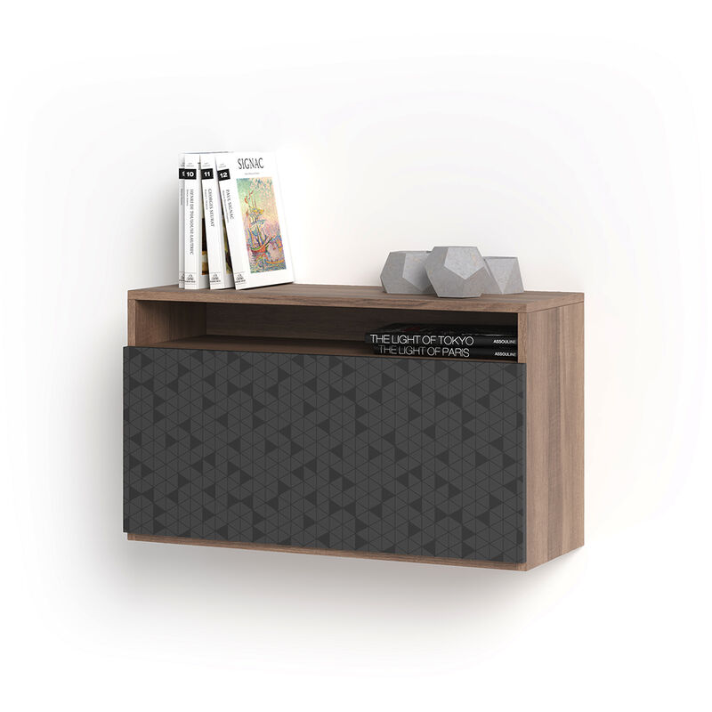 Herdasa - Bureau mural, modèle oporto, en mélamine, avec porte pliable sérigraphié. Noyer et Graphite Geo1