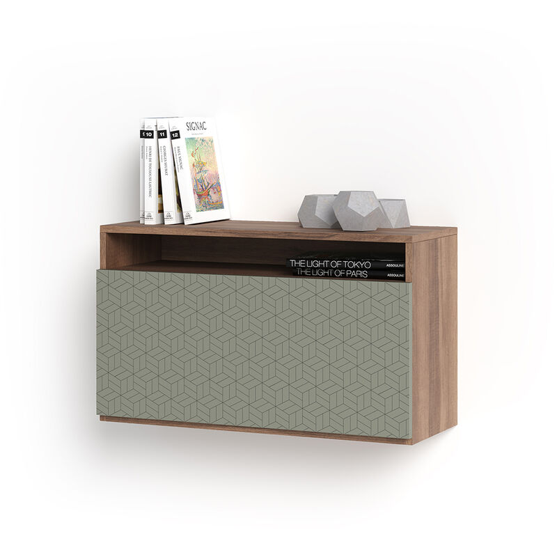 Herdasa - Bureau mural, modèle oporto, en mélamine, avec porte pliable sérigraphié. Noyer et Vert Geo2