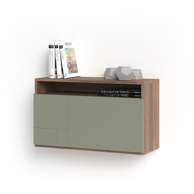 Herdasa - Bureau mural, modèle oporto, en mélamine avec porte rabattable. Noyer et Vert