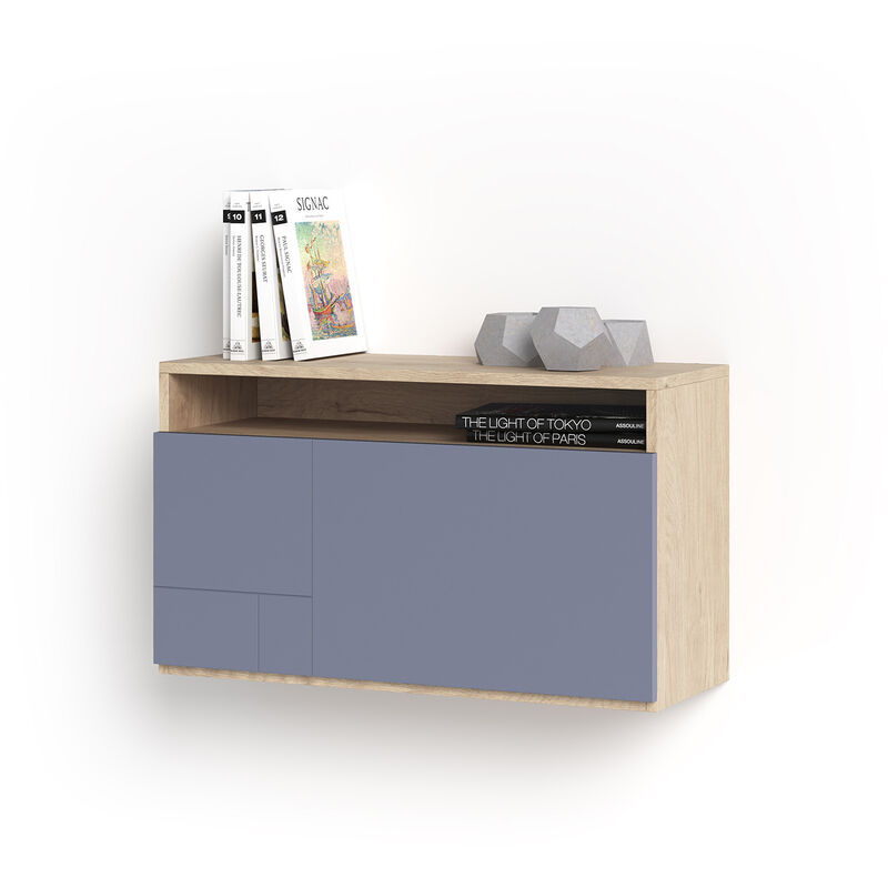 Herdasa - Bureau mural, modèle oporto, en mélamine avec porte rabattable. Chêne clair et bleu