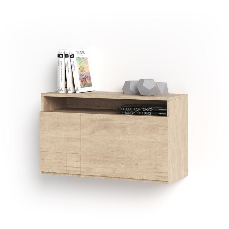 Herdasa - Bureau mural, modèle oporto, en mélamine avec porte rabattable. Chêne clair