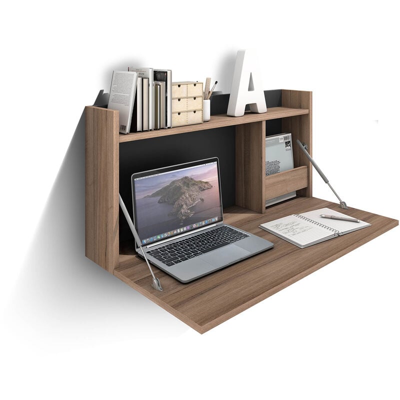 Bureau mural, modèle turin, en mélamine. Noyer-Graphite