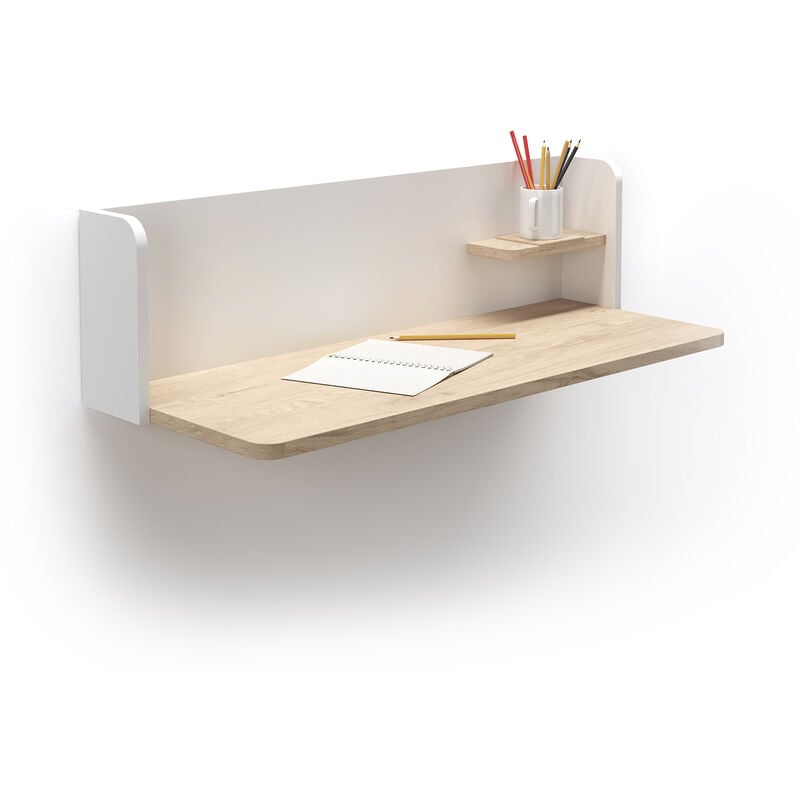 Herdasa - Bureau mural, modèle valencia, en mélamine. Chêne clair-Blanc