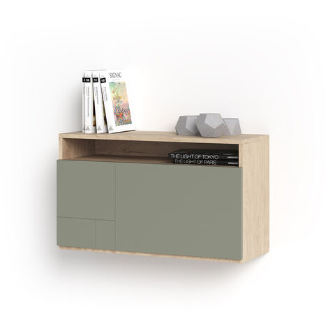 Bureau mural Oporto en mélamine – Dimensions 75x30x44 cm – Porte rabattable – Chêne clair et vert pour espaces réduits – Herdasa