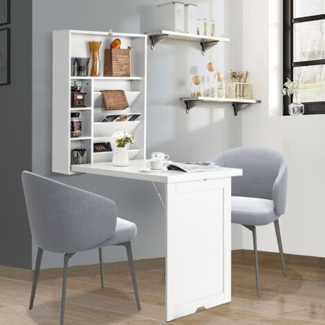 Bureau Mural Pliable Étagère Réglable à 3 Positions Espace de Stockage Indépendant Multicouche Économiser de l'Espace Maison Chic