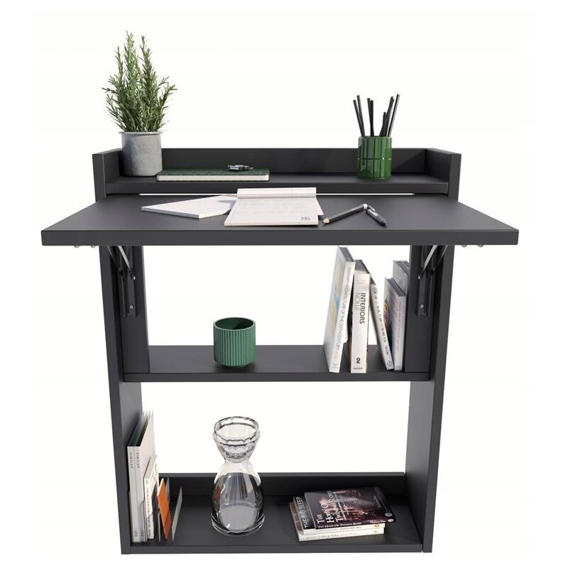 Bureau mural pliant, armoire noire, étagère, bibliothèque