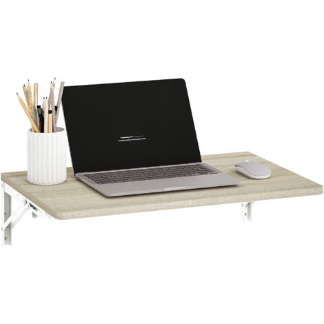Bureau mural pliant, 60x40 cm, Table escamotable gain de place avec coins arrondis pour espace réduit, Bureau flottant design pour salon, chambre, bureau à domicile, chêne