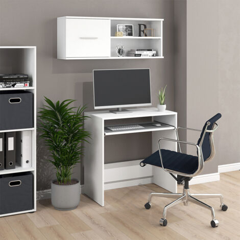 Vicco – Bureau droit Nils blanc 79 x 43 cm – Panneau de particules 16 mm – Revêtement mélamine – Étagère clavier extensible