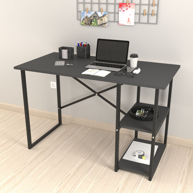 [en.casa] - Bureau Nittedal avec étagère intégrée à 2 niveaux 75 x 120 x 60 cm anthracite